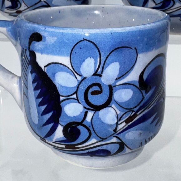 3 Mexican Tonala Pottery Blue Bird Mug Hand Painted Folk Art Mexico Signed VG - Picture 4 of 9